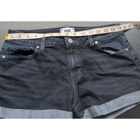 PAIGE Women Short Jimmy Jimmy Dark Wash Cuffed Denim Mid Rise Size 28 - Picture 4 of 10